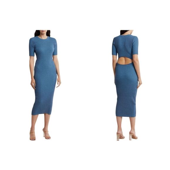 Rails Genesis Rib-Knit Bodycon Midi Dress cut out back size L stretch NWT - Picture 1 of 5